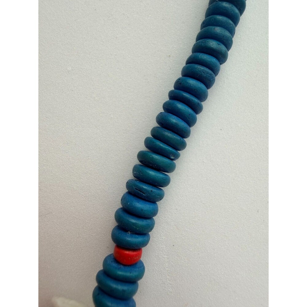 Vintage Hand Carved Wood Tropical Fish Shell Statement Necklace Blue Ocean Boho - Picture 4 of 8
